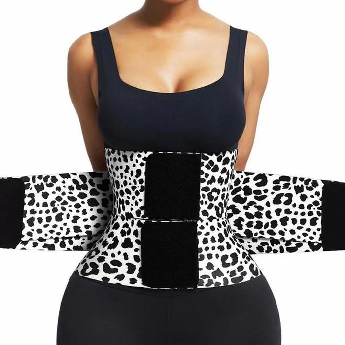 Entrenador de Cintura con Estampado de Leopardo para Mujer Cinturilla de Control de Abdomen Ajustable de Doble Compresión Cinturón Moldeador para Entrenamiento