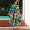 Vacation dress, long robe, loose positioned print beach cover-up, bikini dress