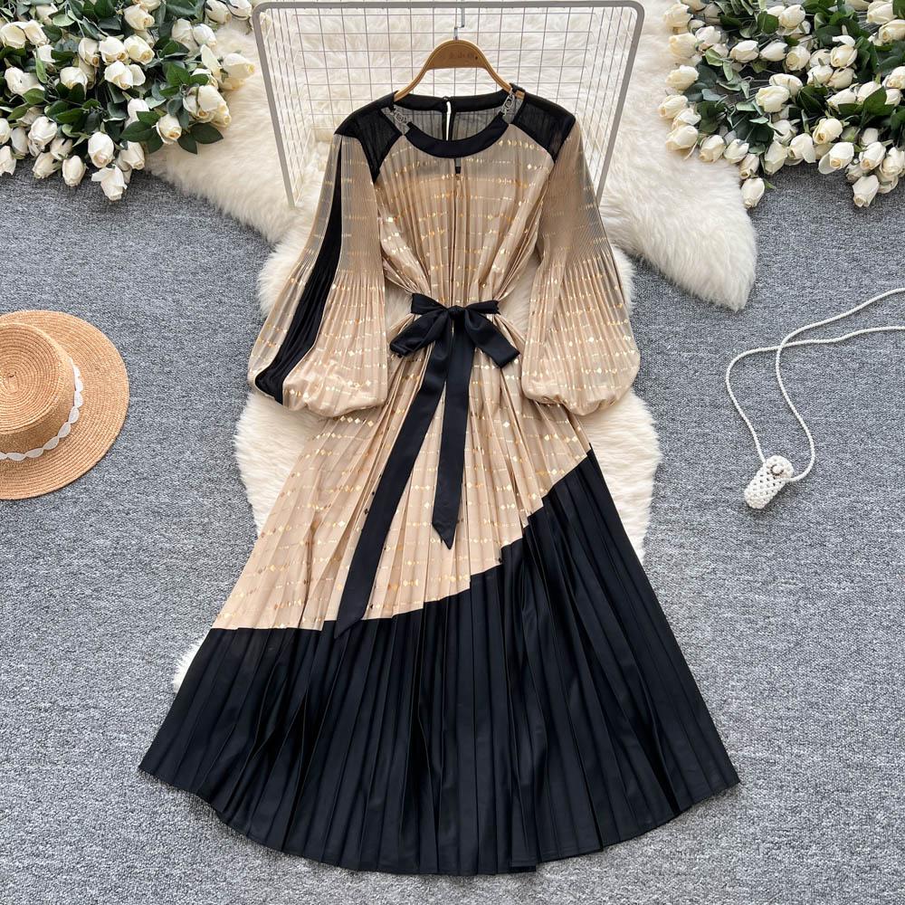 Vintage Elegant Spliced print slim Dress Korean Fashion Long dress hotsweet Women Fashion Dresses