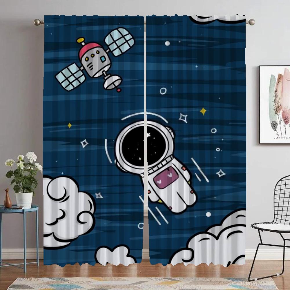 Kitchen Curtains 2 Pieces Astronaut Printing Living Room Curtain Curtains for Bedroom Partition Halloween Decoration Blackout
