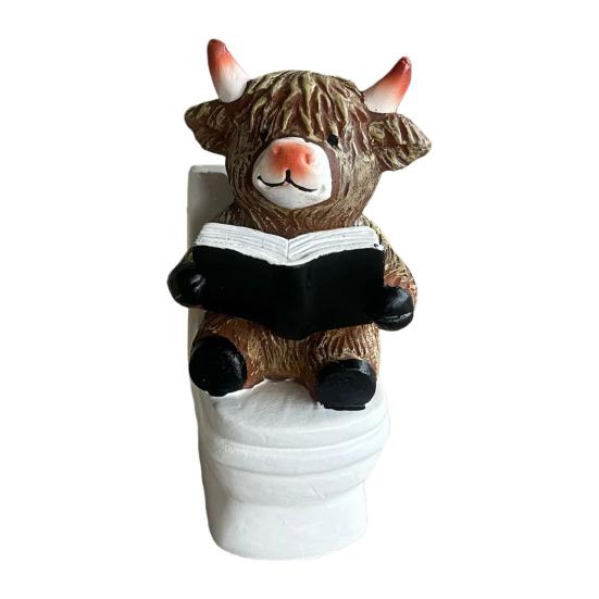 1/3Pcs Bathroom Highland Cow Figurine Bathing Reading Book Toilet Paper Highland Cattle Resin Statue Sculpture Decoration Ornament Calf Lovers Gifts