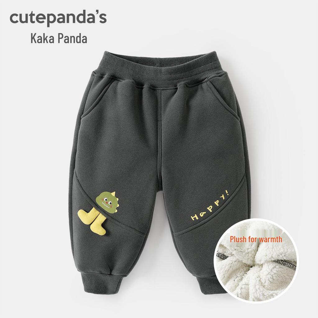 Kaka Panda Kids' Fleece-Lined Winter Pants: Warm Cotton Trousers for Boys, Girls, and Toddlers.