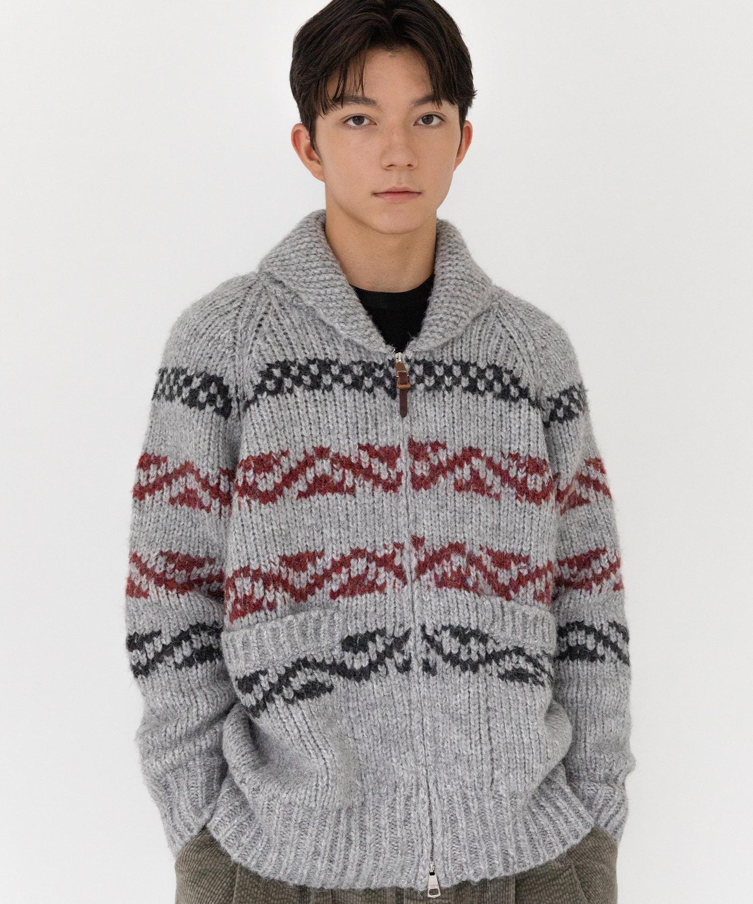 Un Outfit Daily Cowichan Wool Knit Zip-Up Gray Gray/M