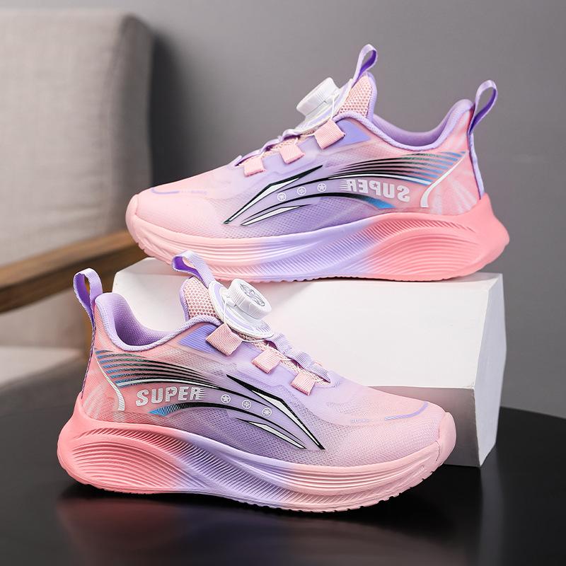 Boys' sneakers 2025 spring girls' double mesh breathable rotating button children's lightweight sports running shoes trendy shoes