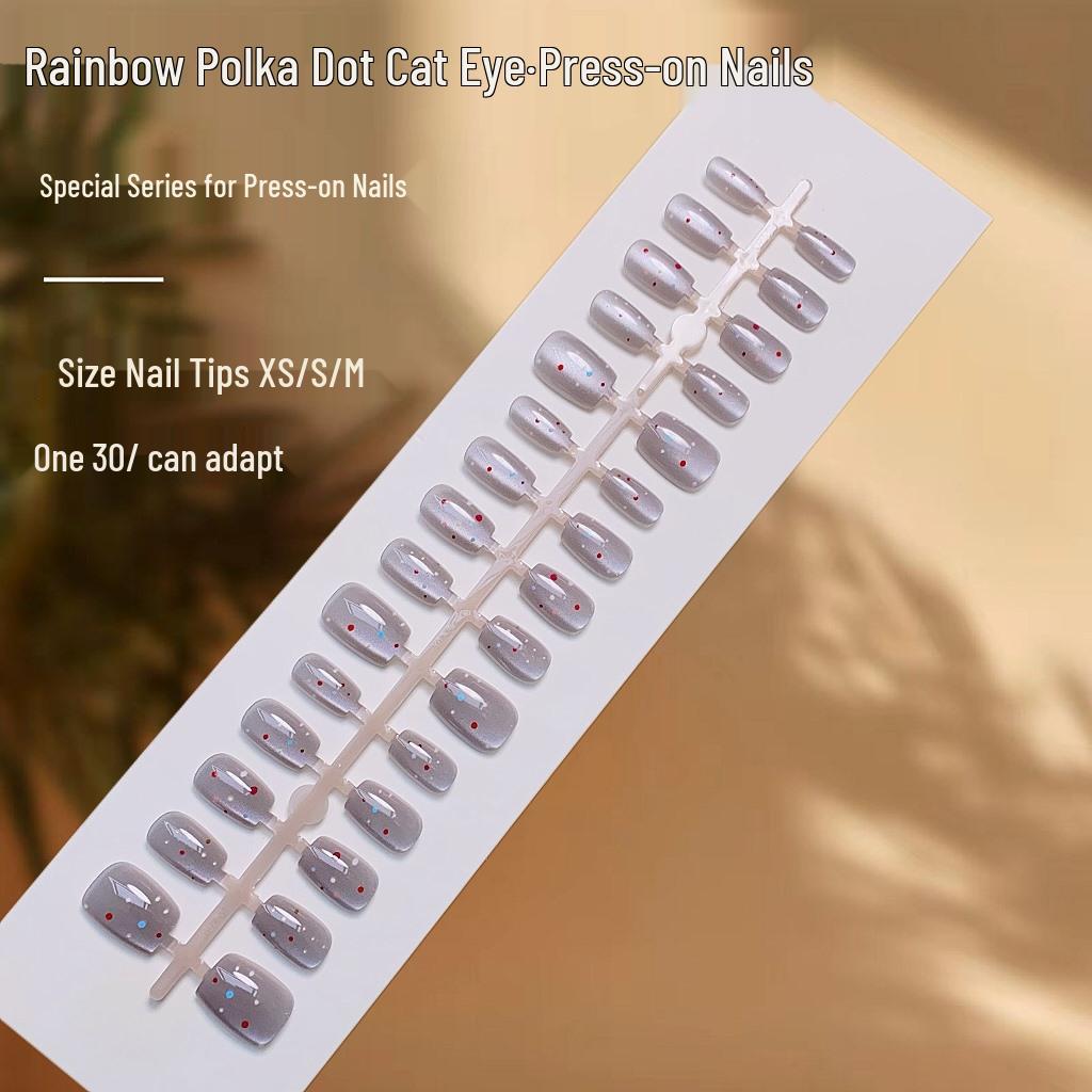 

Rainbow Polka Dot Cat Eye Wearable Nails - Starlight Burst False Nails Set