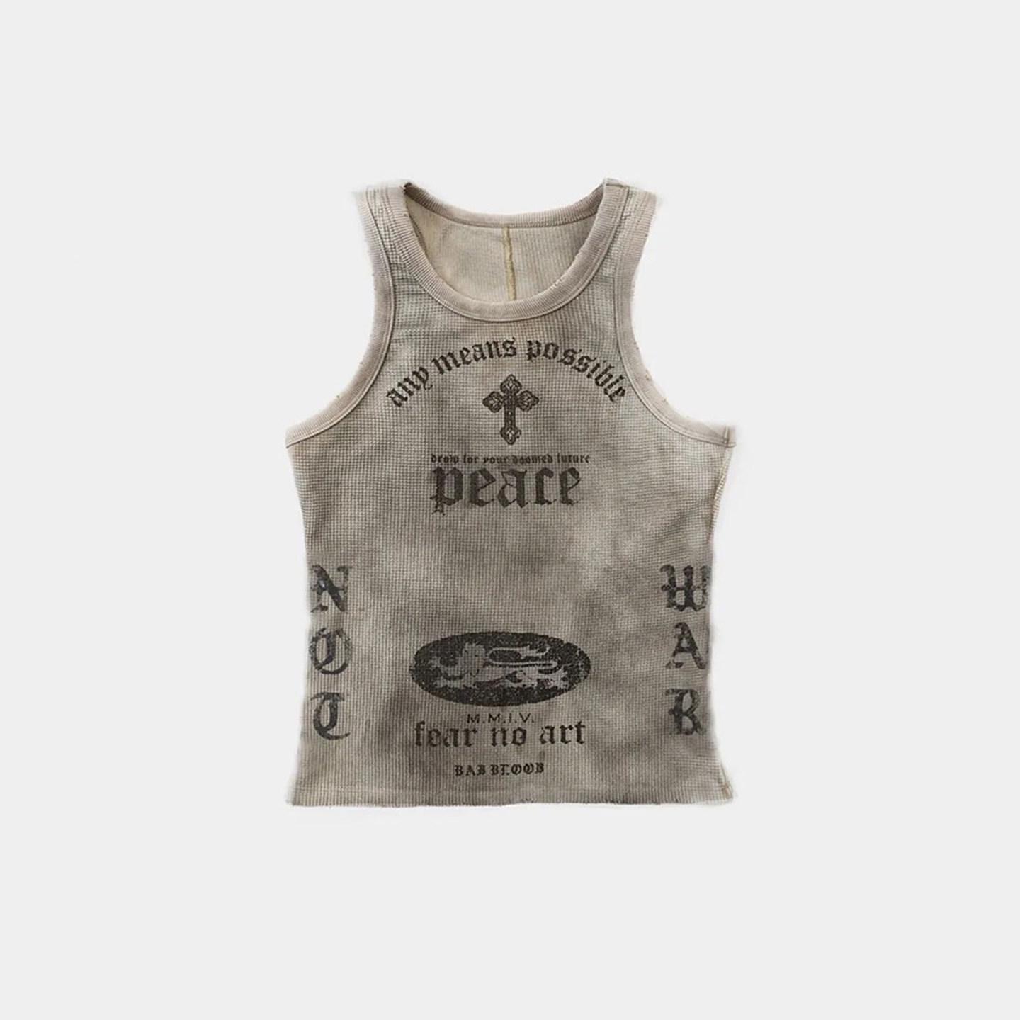 Korean Badblood BCAC Spicy Retro Distressed Letter Print Tank Top Small