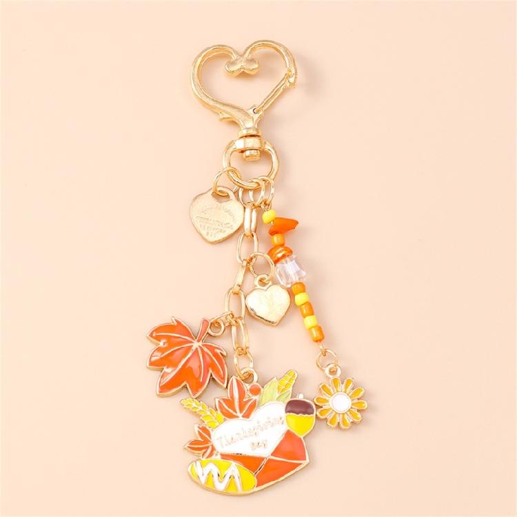Playful Mushroom Pumpkin Keyring Decorative Beaded Accent Key Organiser Thanksgiving Theme Keychain For Purse Keys