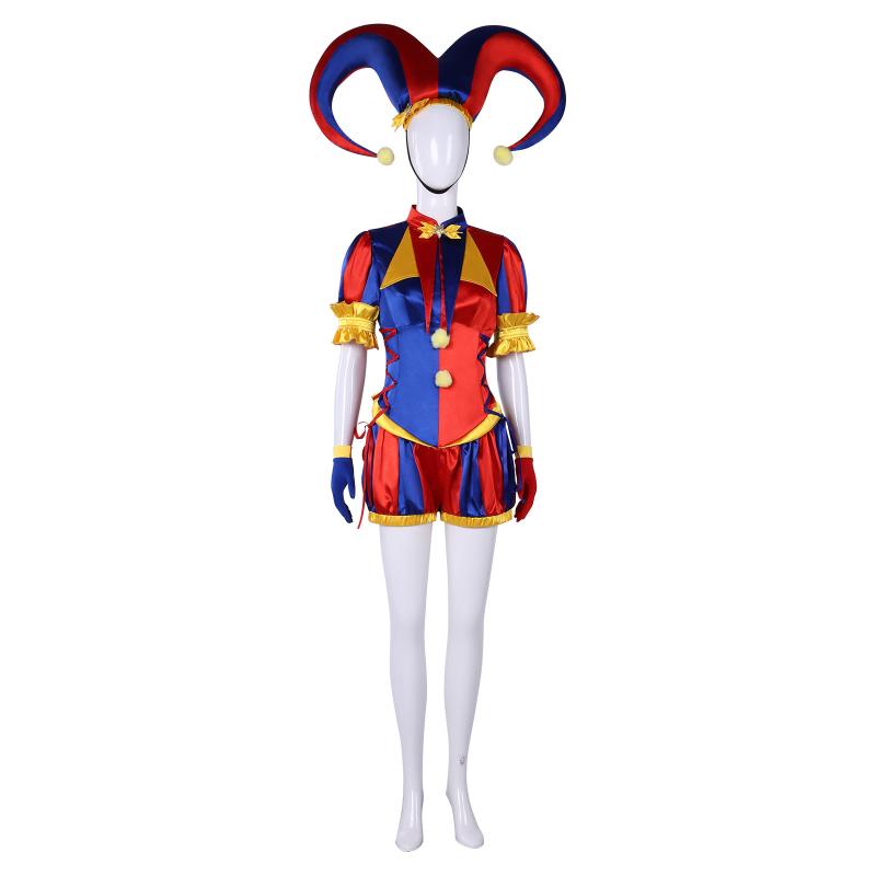 Pomni Cosplay Jumpsuit with Hat a socks Cover Gloves Magical Virtual Circus Outfits for Halloween Carnival Circus Pomni Costumes