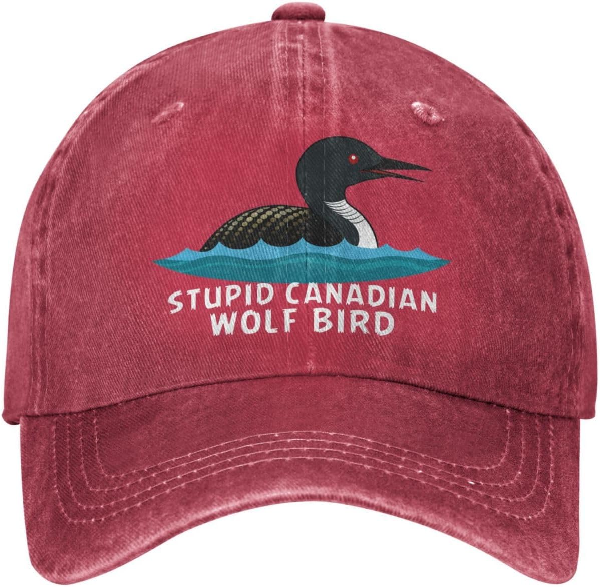 Stupid Canadian Wolf Bird Cap for Mens Funny Loon Humor Baseball Cap One Size