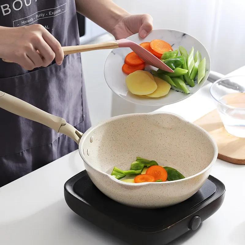 20cm24cm26cm28cm Maifan Stone Wok Non-Stick Pans Frying Pan with Lid Household Wok Cooking Induction Cooker Utensils for Kitchen