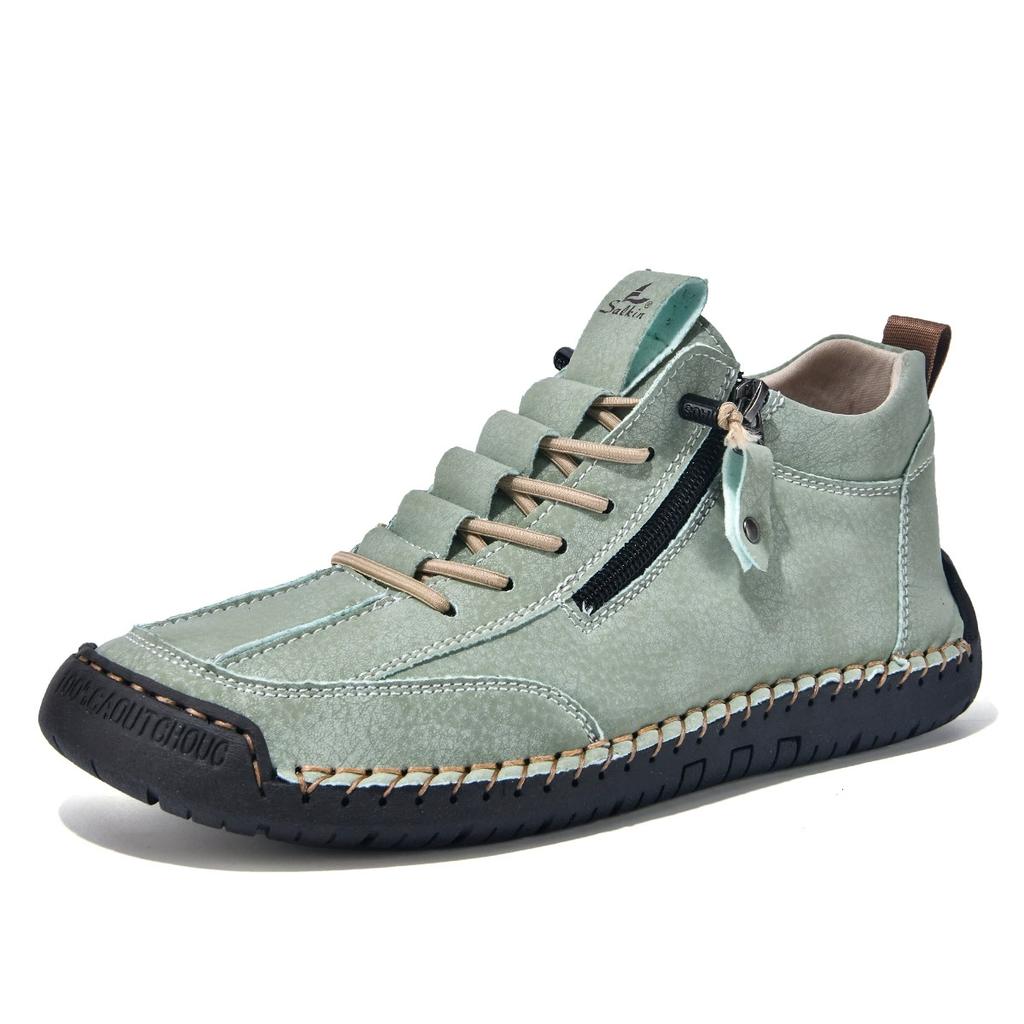 New Classic Handmade Leather Men Shoes Zipper Design Outdoor Sneakers Slip On Casual Shoes Leather Breathable Men Ankle Boots