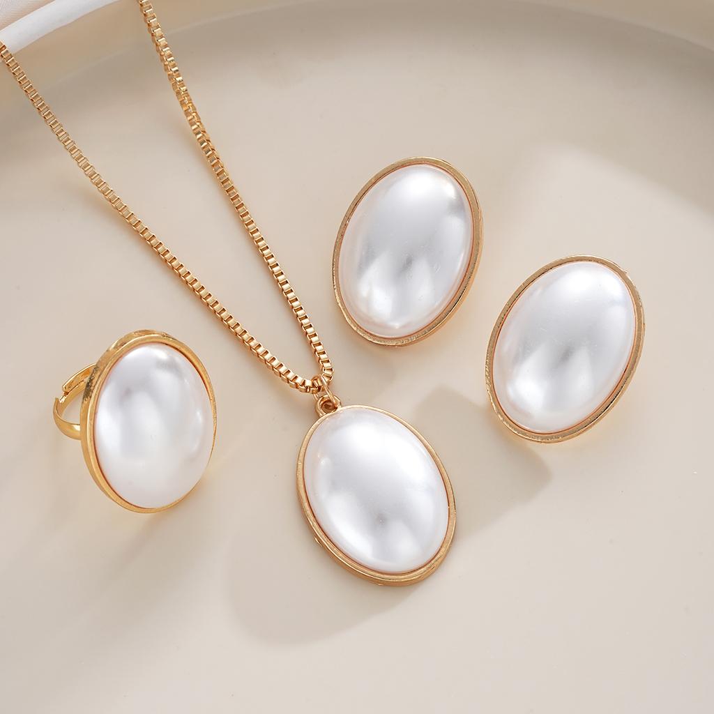 4pcs  Fashion Elegant Elipse Necklace Ring Earrings Jewelry Set For Women French Style Romantic Gifts