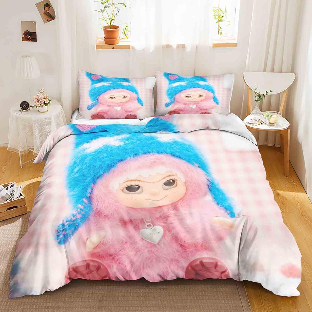 Wakuku 3D Children'S Couple Bed  Bedding Set Cute Printed Cartoon Quilt Cover  Polyester Duvet Set Twin King Size