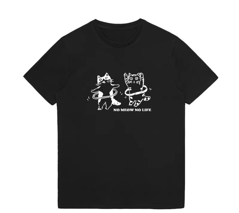 Unisexs Cartoon Cat Graphic Tshirt Round Neck Short Sleeve Loose Fit Simple Elegant Versatile High Quality Summer Unisexs Top