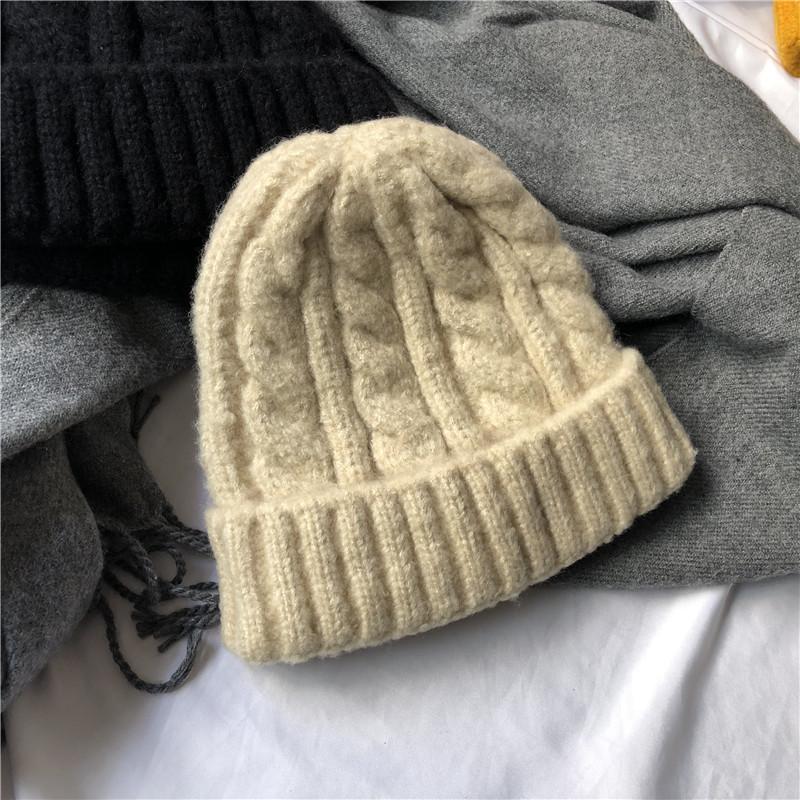 Korean Version Ins Simple Solid Color Twisted Wool Hat Autumn and Winter Warm Hat for Women Knitted Hat Trendy Versatile Men