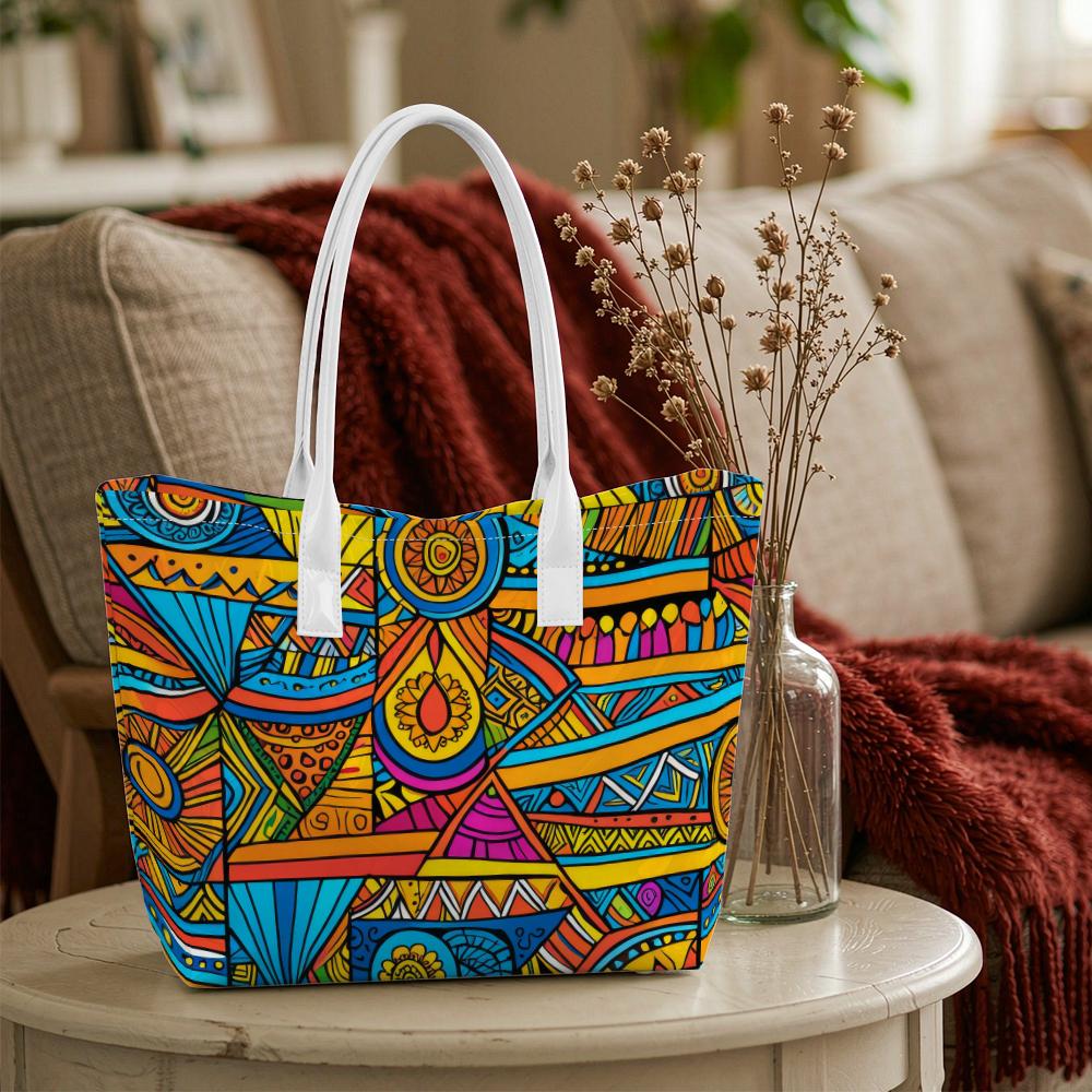 Bohemian Geometric Pattern Tote Bag Colorful Casual Large Capacity Portable Shoulder Handbag for Daily Outdoor Commute Shopping Travel