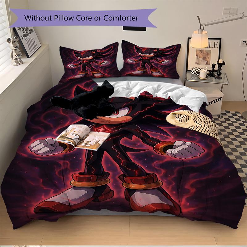 3pcs Shadow the Hedgehog Dark Forces Unleashed Pattern Bedding Three-Piece Set (1 Cover + 2 Pillowcases, No Fillings), This Printed Bedding