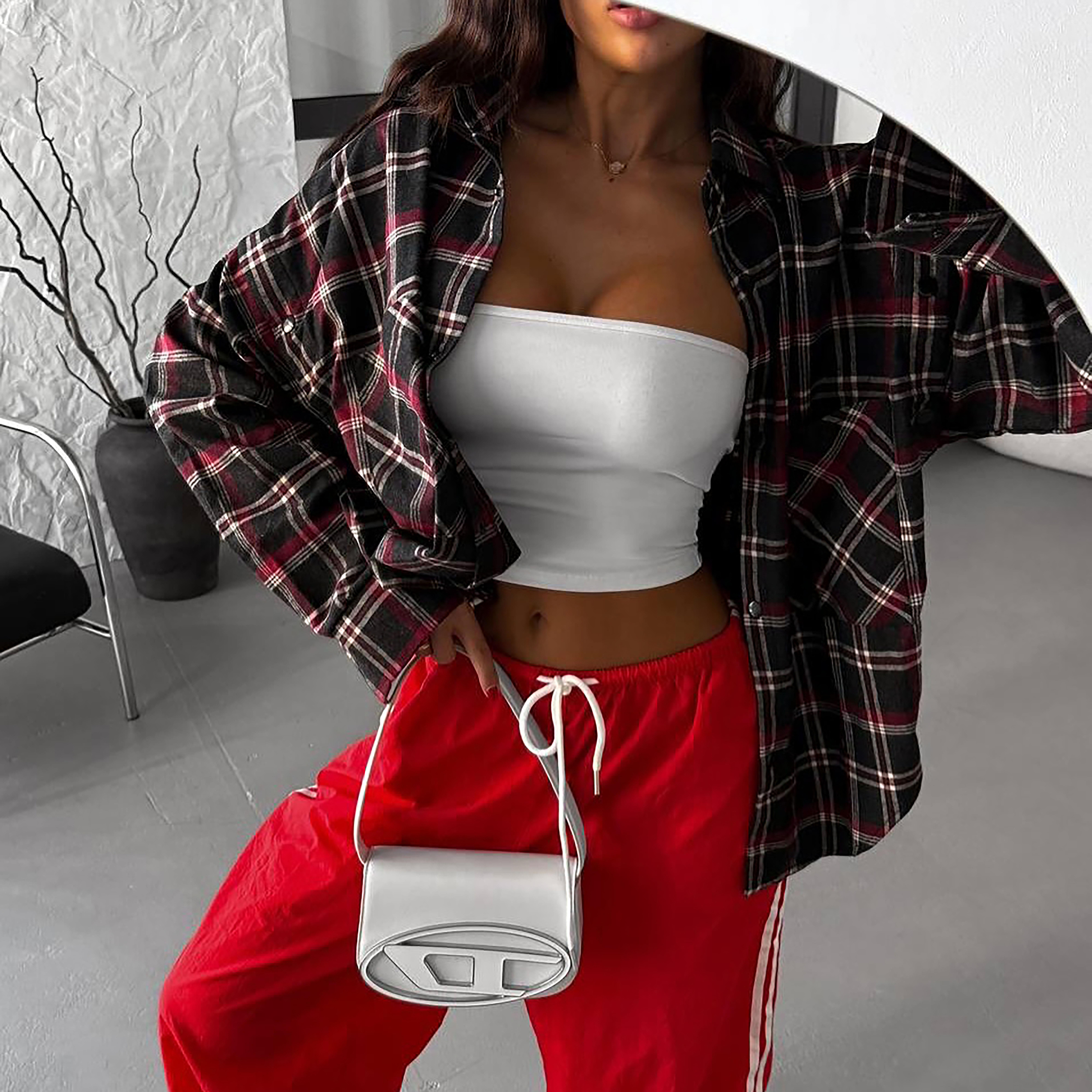 

Новая модная клетчатая рубашка для женщин, осенняя блузка с длинными рукавами, женская блузка со съемными рукавами, классическая повседневная рубашка в стиле стритвеар. S