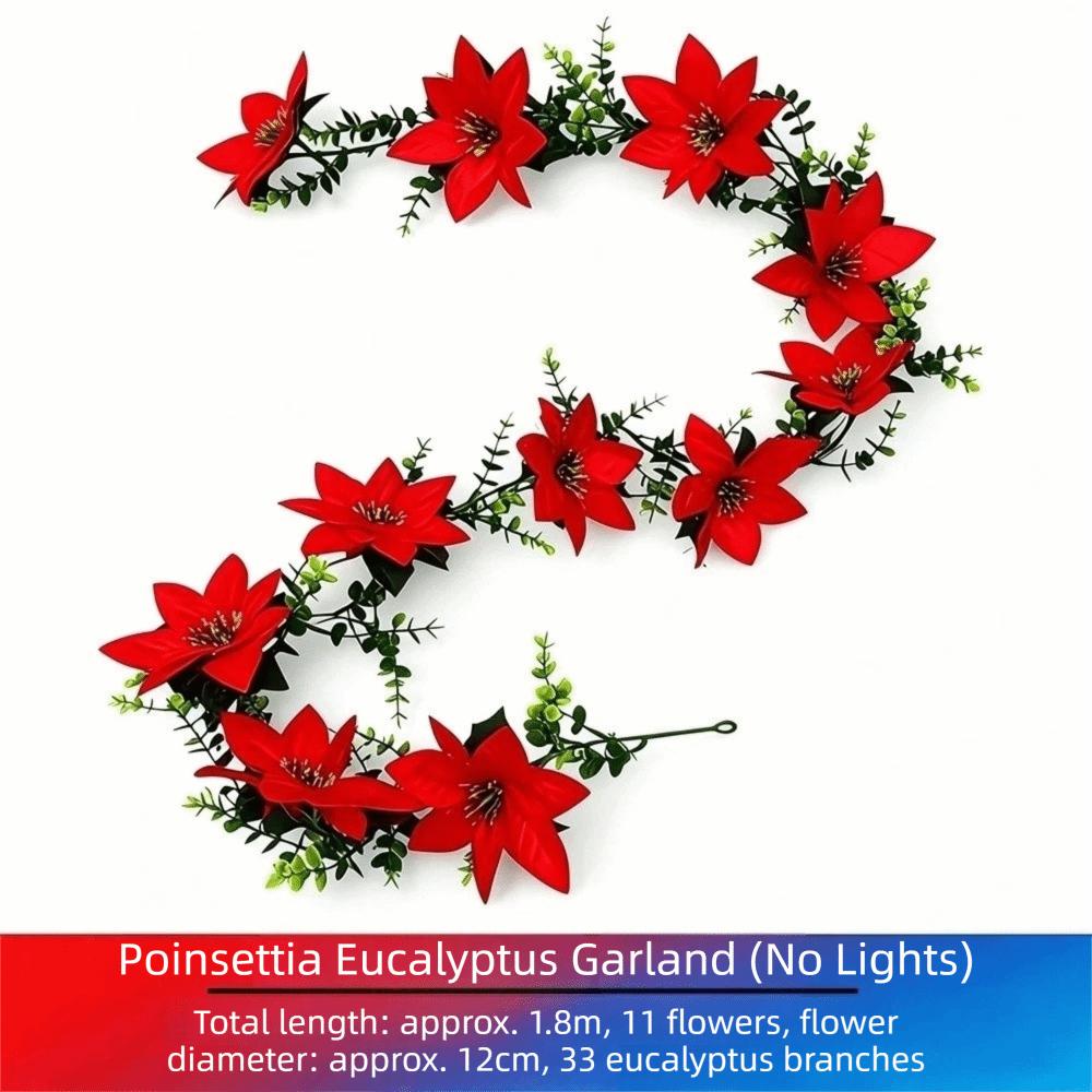 Realistic Christmas Garland Decoration Red Soft Large Artificial Flowers Convenient Lightweight Poinsettia Vine Christmas Tree