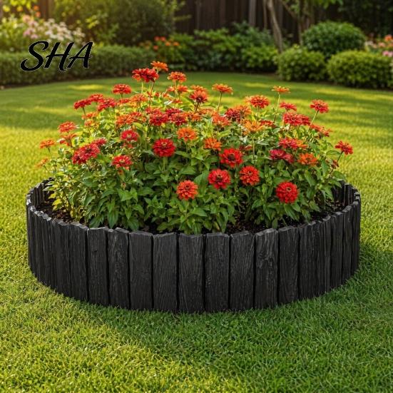Landscape Edging Stakes Garden Border, 5.91Ft 7.87Ft 11.81Ft Plastic Flexible Lawn Wood Simulated Log Border Look, No Dig Panels for Flower Beds Lawns