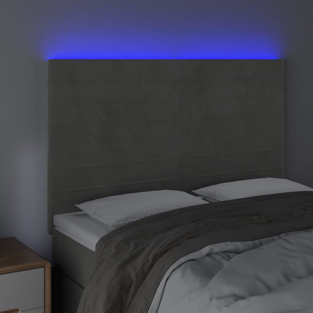 LED Headboard Light Grey 144 x 5 x 118 128 cm Velvet