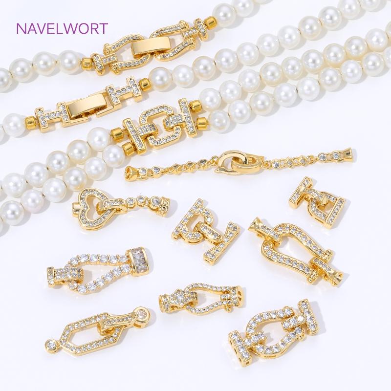 18K Gold Plated Brass Jewelry Clasps For Bracelets Making,With Zircon Connector Clasp,Locks For Jewelry,DIY Necklace Accessories