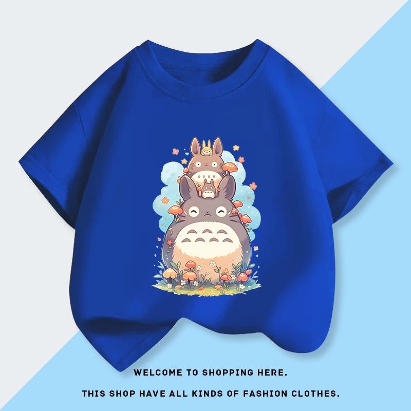 2026 Sommer Weich Niedlich Gestapelt Totoro Cartoon Gedruckt Kinder T-Shirt Reine Baumwolle Atmungsaktiv Rundhals Eltern-Kind-Kleidung