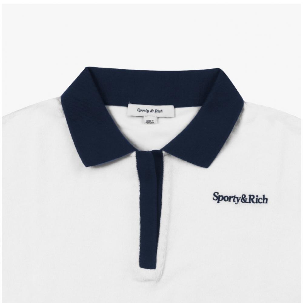 Sporty   Rich To041s406sw Serif  Serif  Logo Terry Polo Unisex Short Sleeve Tee