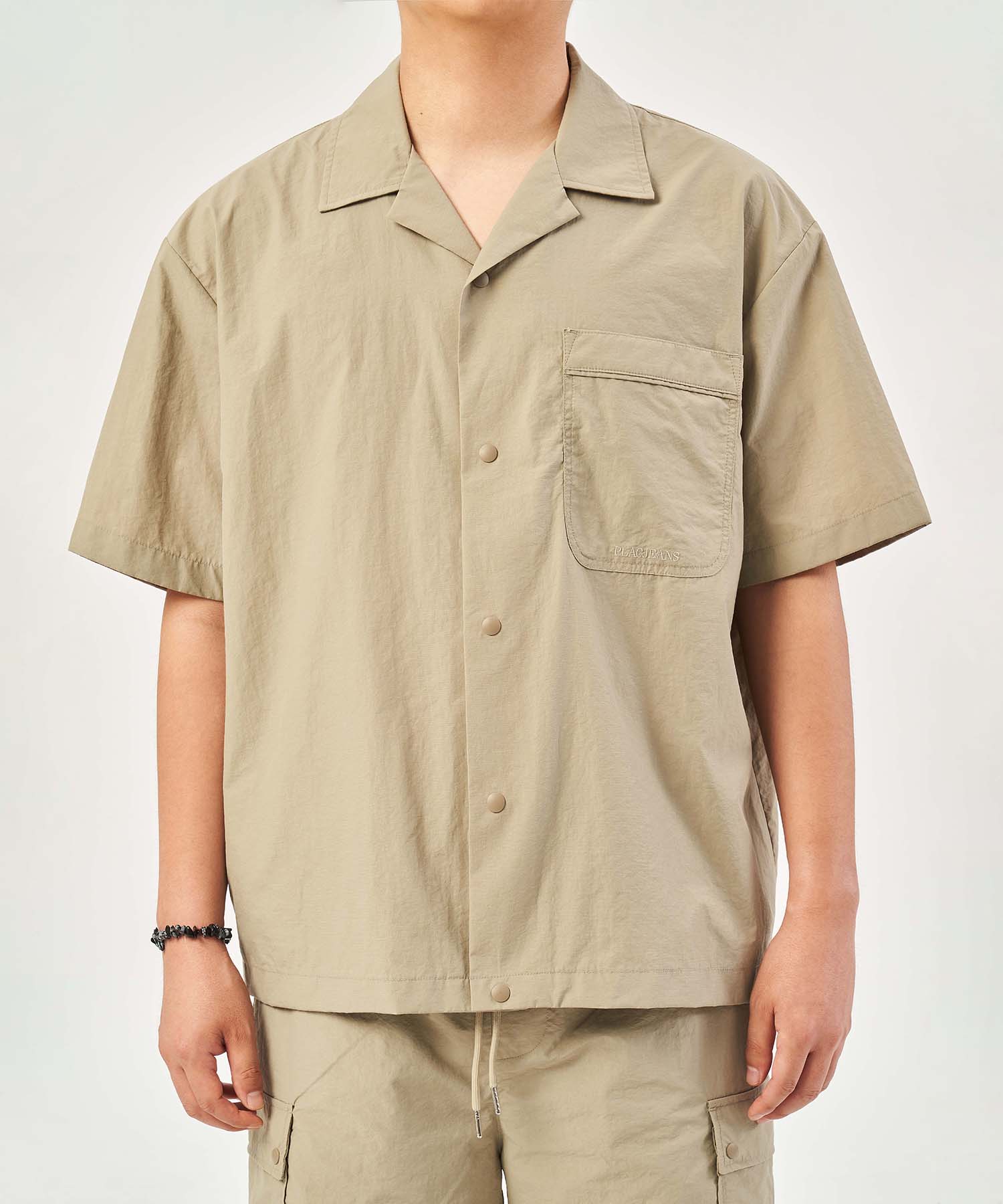 Plack Open Collar Short Sleeve Shirt Khaki Khaki/L