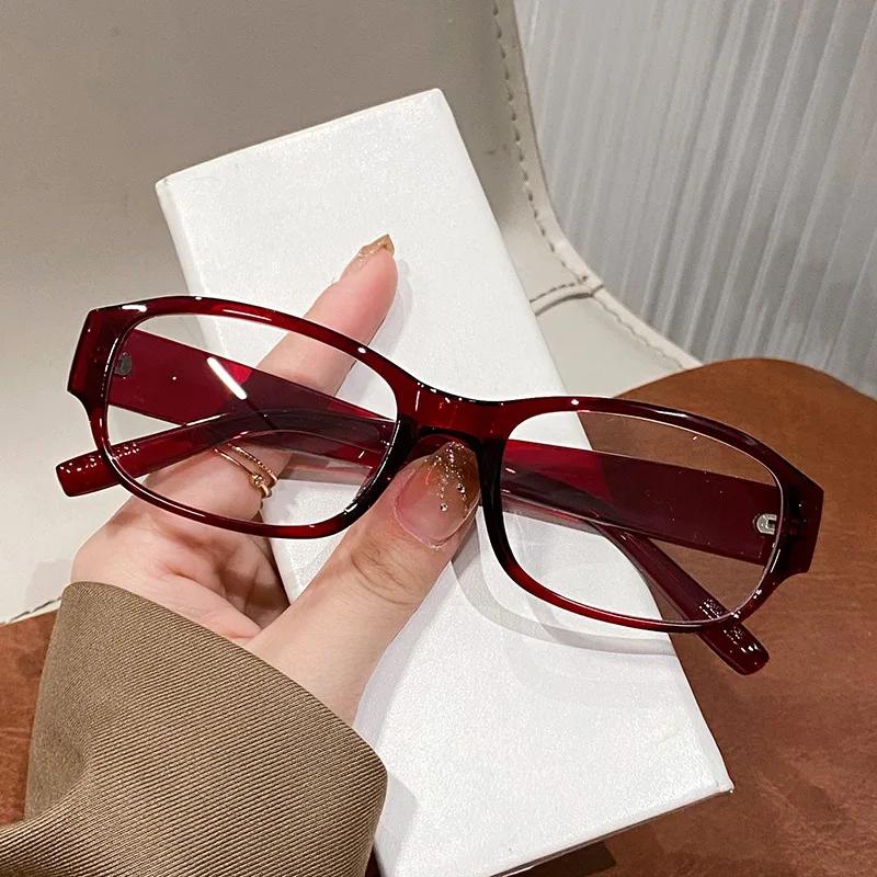 Women Retro Red Square Glasses Frame Glasses Optical Eyewear Decorative Computer Anti-Blue Eyeglasses With Seaside Driving