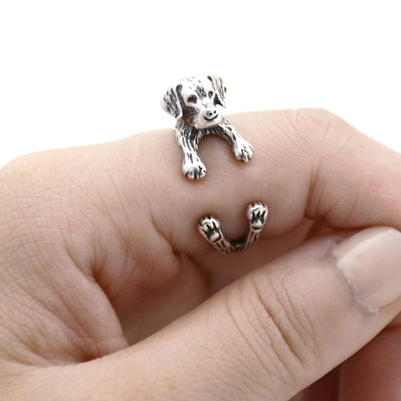 Retro Punk Messing Knuckle Labrador Hund Ring Männer Boho Niedlichen Tier Anel Paar Ringe Für Frauen Schmuck Bague Femme Jahrestag Geschenk