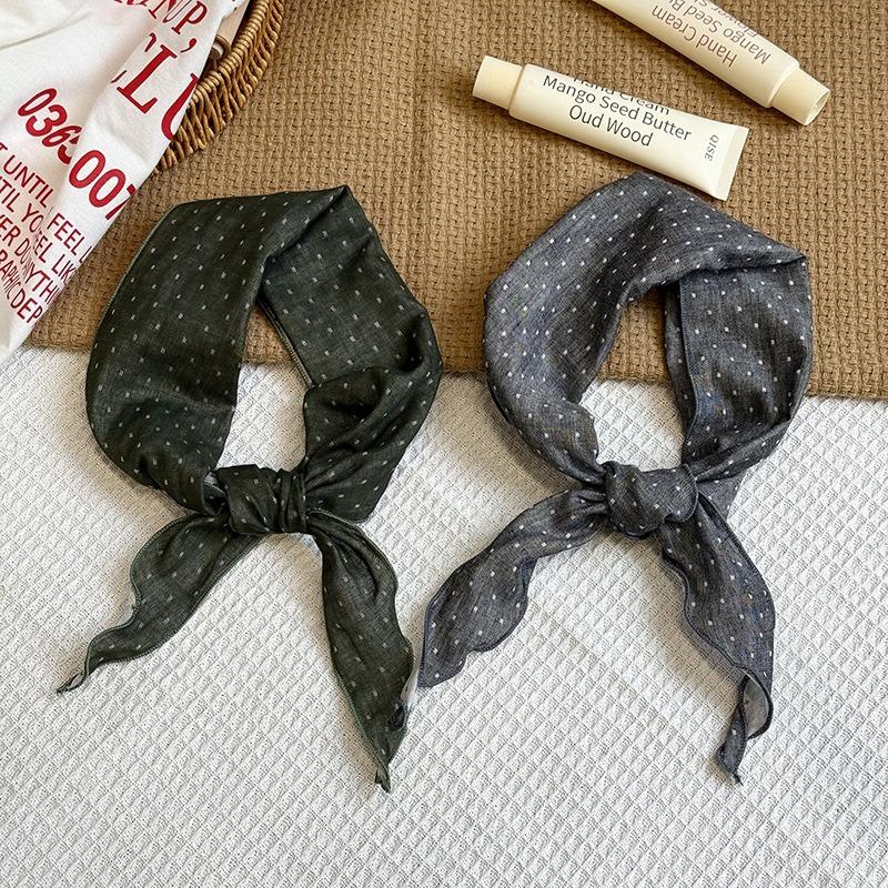 Triangle scarf waist multi-functional polka dot silk scarf literary neck scarf scarf double-sided headscarf headband