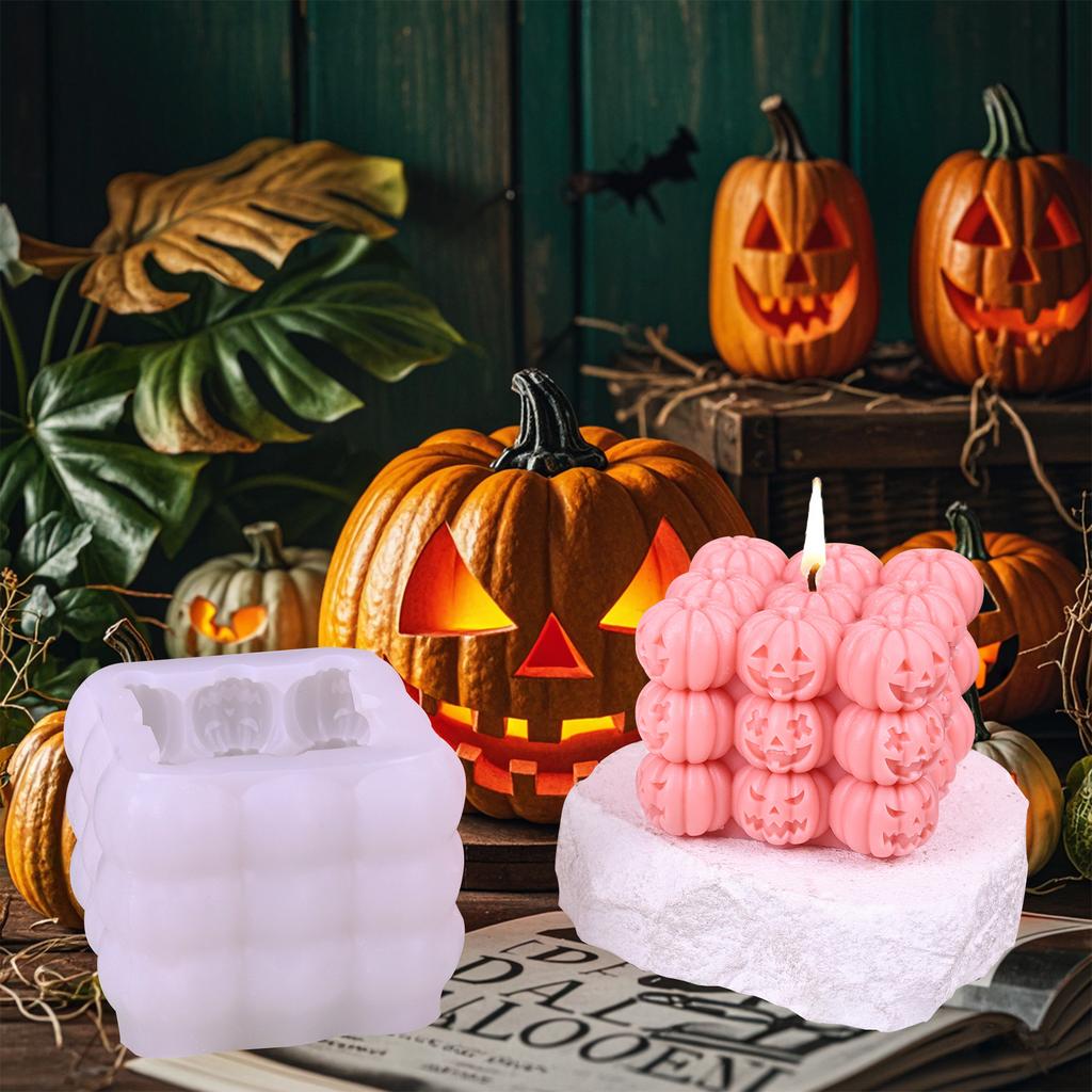 Silicone Candle Mold Reusable Halloween Candle Mold 3d Pumpkin Resin Mould Silicone Pumpkin Cube Candle Mold For Gifts Home Art