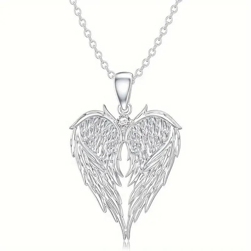 New Hip-hop Fashion Feather Angel's Wings Heart Inlay Zircon Pendant Necklace for Men Women Rock Punk Jewelry Accessories Gifts