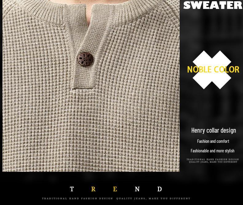 Men's High-End Retro Henley Knit Sweater - Autumn Trendy Loose Fit