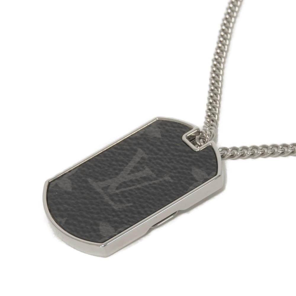 Used LV Logo Locket Pendant, Black Gray, Monogram Eclipse, 12564 Collier Plaque, M63640, 7984 Noir, Men's from Japan