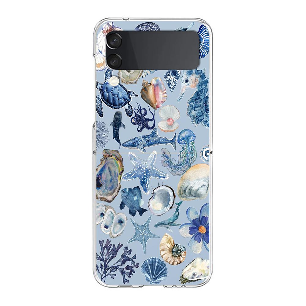 

Phone Case For Samsung Galaxy Z Flip 3 4 5 Hard Folding Clear PC Bumper For Samsung Z Flip 6 Back Cover Blue Ocean Animals Samsung Z Flip 4