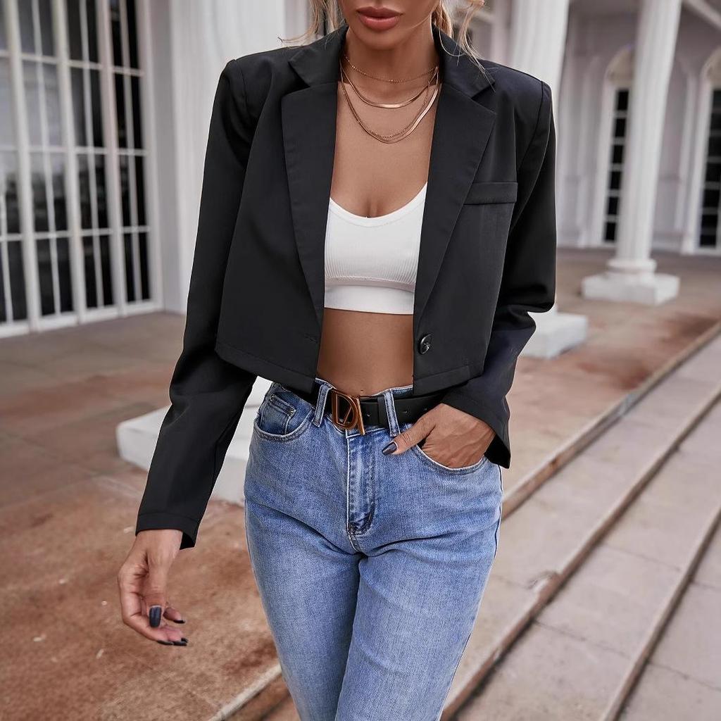 Stylish Waist-Revealing Short Blazer Jacket - Niche Casual Suit with Spicy Girl Flair