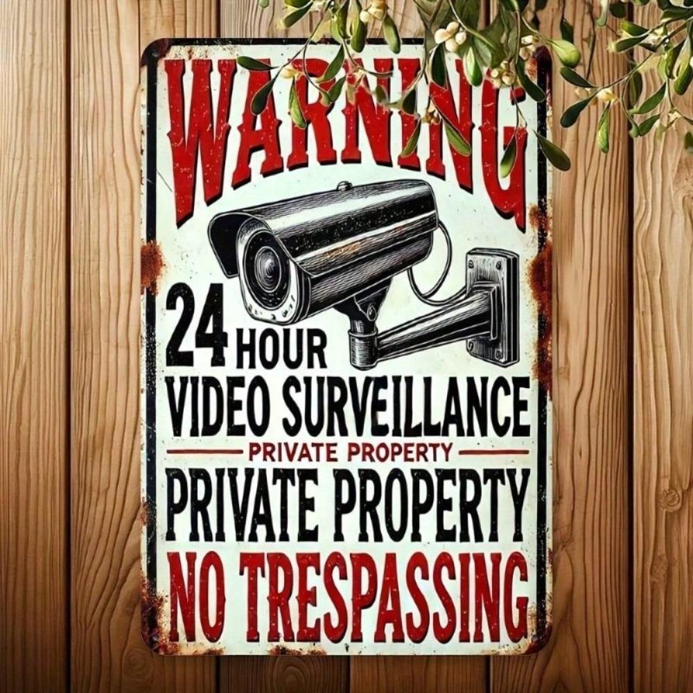 No Trespassing Sign Waterproof Rustproof Surveillance Warning Metal Plaque Home Wall Decor