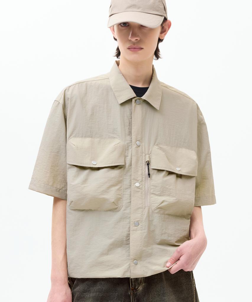 TRILLION Utility Big Pocket Nylon Short Sleeve Shirt [Sand]