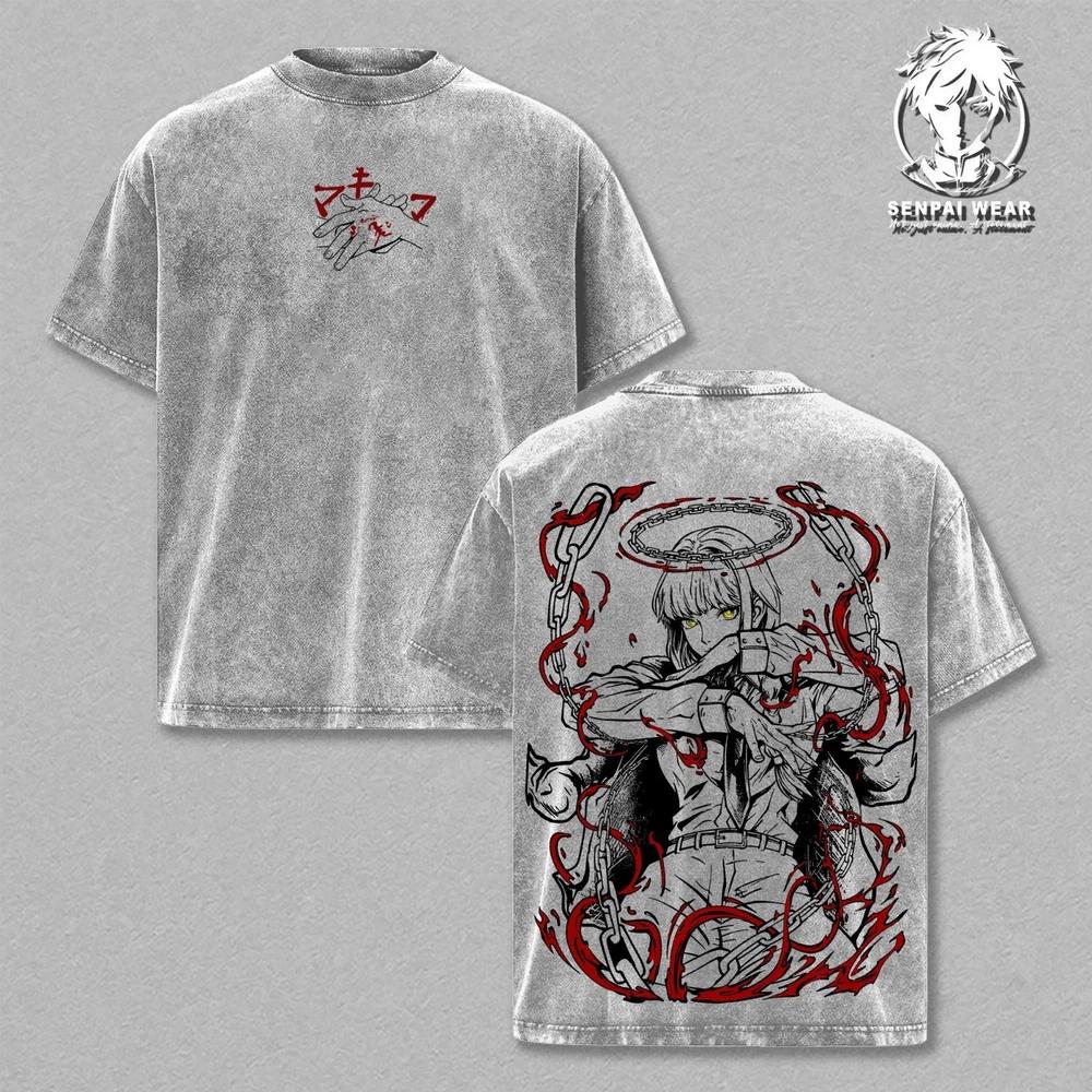Vintage Makima Chainsaw Man Washed Anime Graphic Tee Unisex Retro Shirt Gift XL
