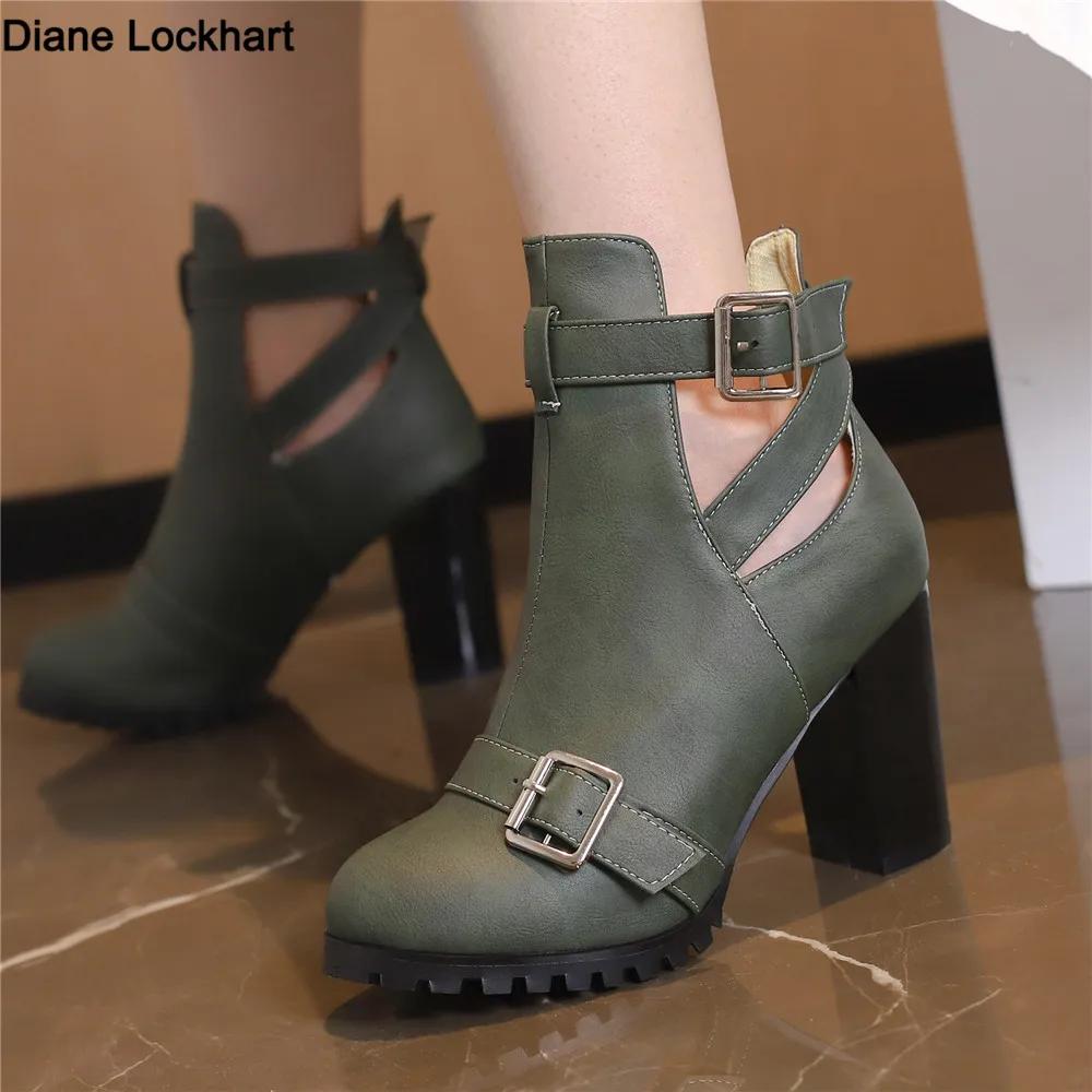 Fashion Women Chelsea Boots 2025 Spring Autumn Shoes Lady Fashion Platform Buckle Hollow Motorcycle Booties Female Thick Heel Pumps