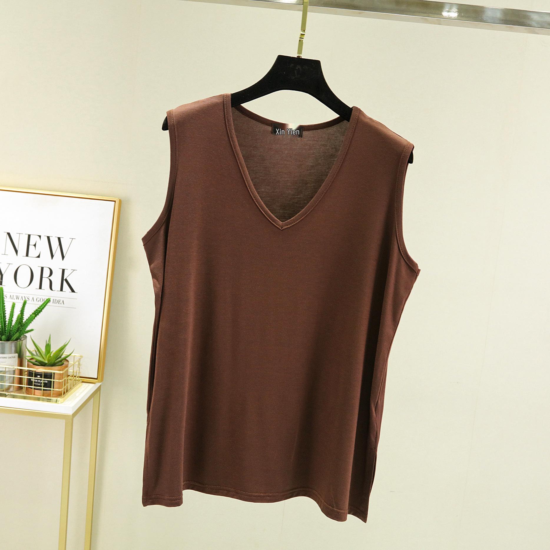 

Женский модальный жилет без рукавов с V-образным вырезом свободного кроя – Летняя майка большого размера, утягивающий топ L