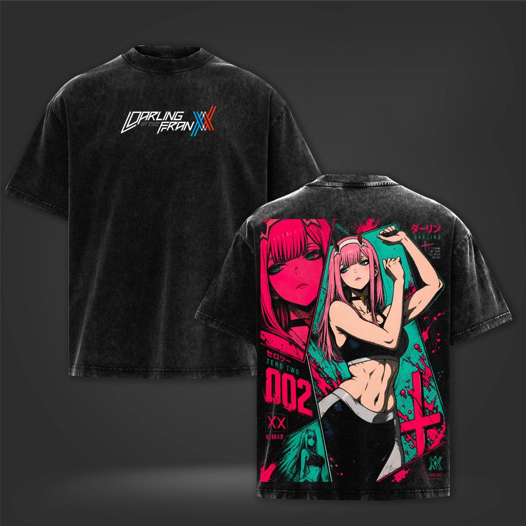 Manga Darling In The FranXX Zero Two Bedrucktes T-Shirt Herren Damen Kleidung Gewaschenes Baumwoll-T-Shirt Vintage Lässiges T-Shirt Harajuku T-Shirt