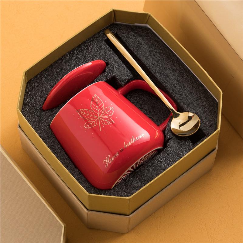 European Ceramic Couple Mug Set with Lid and Spoon - 55° Constant Temperature Coffee Cup for Men and Women