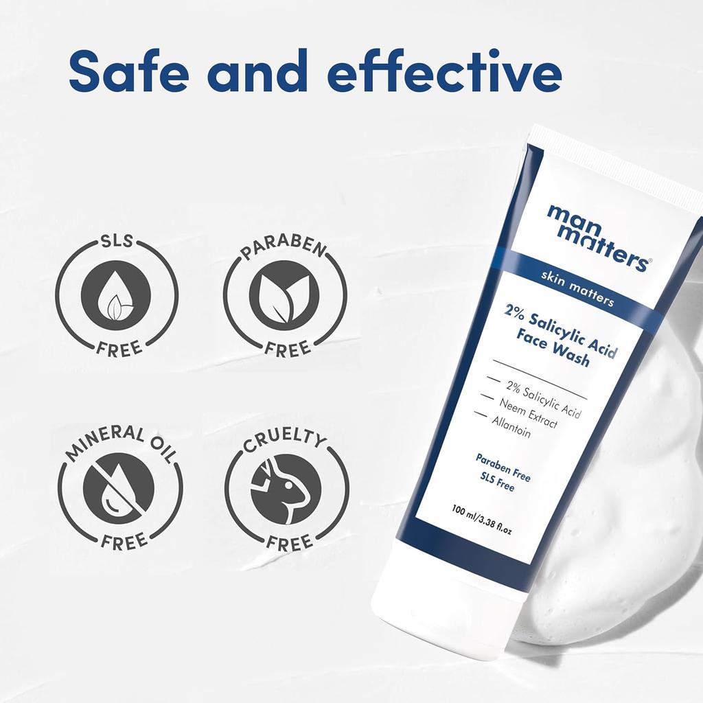 Man Matters Clear 2% Salicylic Acid Face Wash For Men 100 ml Oil Control Pore Cleansing Refreshing Daily Cleanser