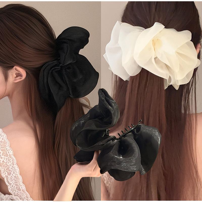 Elegant Hair Barrettes Soft Pleated Chiffon Flower Banana Hair Clips Anti Slip Holder Women Daily Wedding Party Hair Accessories