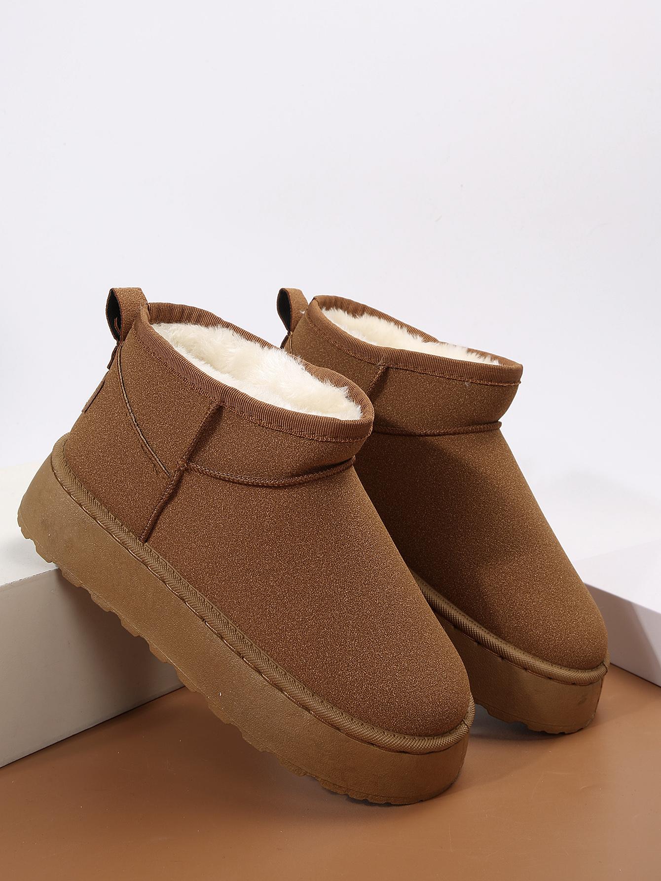 

Модные зимние женские короткие плюшевые теплые сноубутсы, повседневная обувь, новые замшевые меховые ботильоны, обувь на плоской подошве, женская обувь 41 верблюд