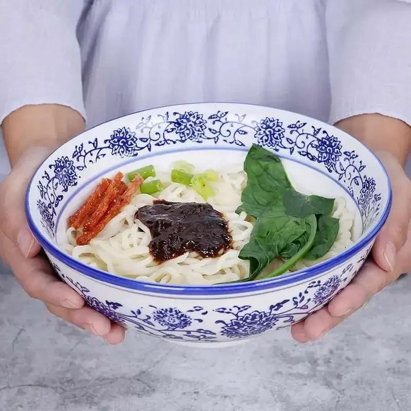 Chinese Blue and White Ceramic Ramen Soup Bowl Porcelain Instant Noodle Home Kitchen Tableware Rice Bowl Underglaze Color Craft