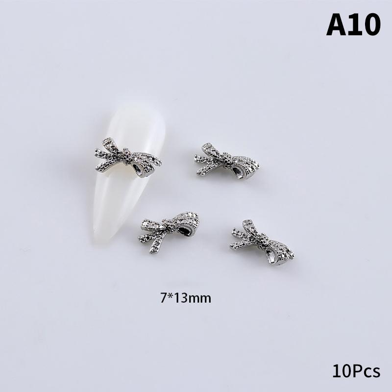 10Pcs Silver Alloy Nail Art Bow Charms Accessories Parts For Manicure Does Retro Nails Decoration Design Supplies